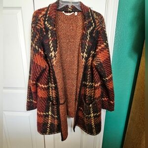 Soft Surroundings Colorado Fall Plaid Open-Front Sweater